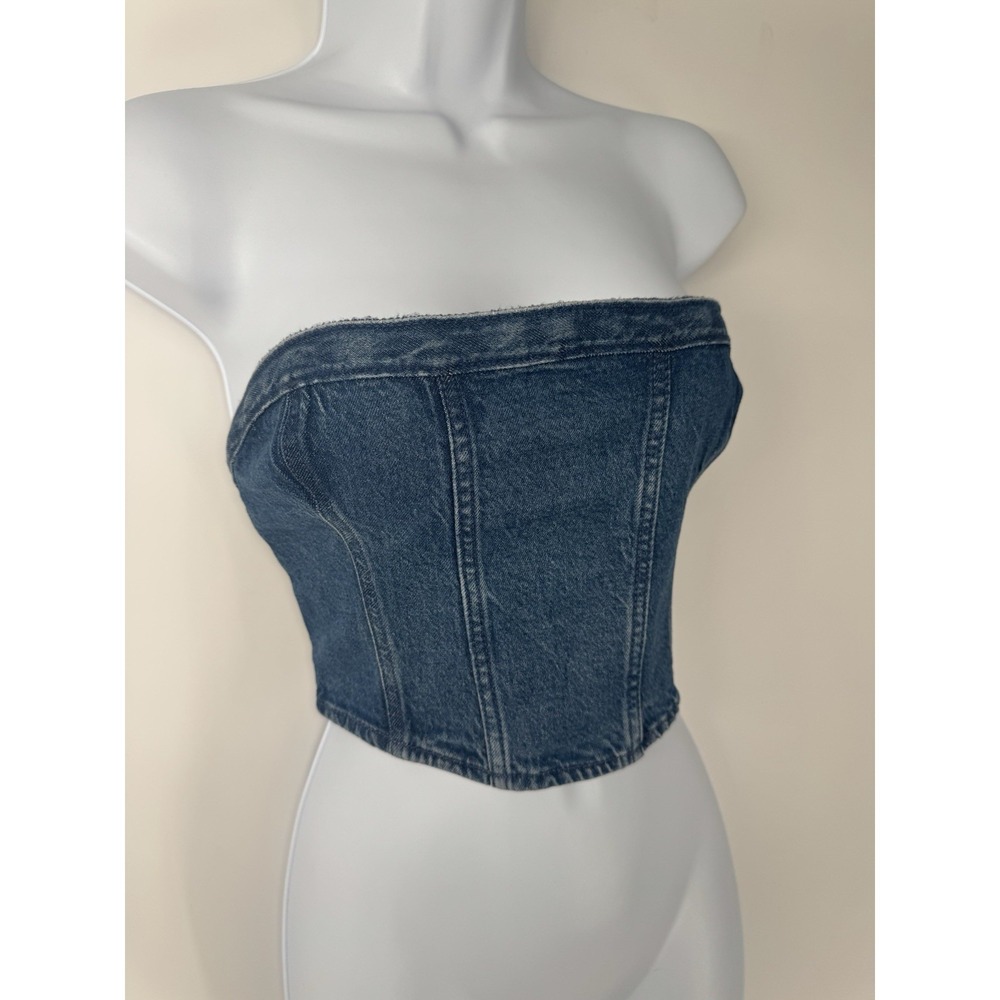Gap Denim Tube Top 2000s Britney Spears Y2K country western bratz festival S zip - Picture 2 of 8